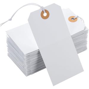 100pcs Large Price Tags with String Attached White Hang Paper Tags with Elastic String Reinforced Hole Writable Valentines Gift Tag Inventory Tag 4.76''2.36''
