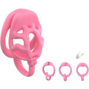 Men's Resin Breathable Training Accessory Cage, Black/Pink, Three Ring Sizes - A417US (Pink, Short)