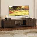 Garvee Fluted TV Stands for TVs Up to 80 in, Mid Century Modern Entertainment Center with Open Storage Compartments, 70 in Long Wooden TV Console for Living Room Bed Room- Walnut