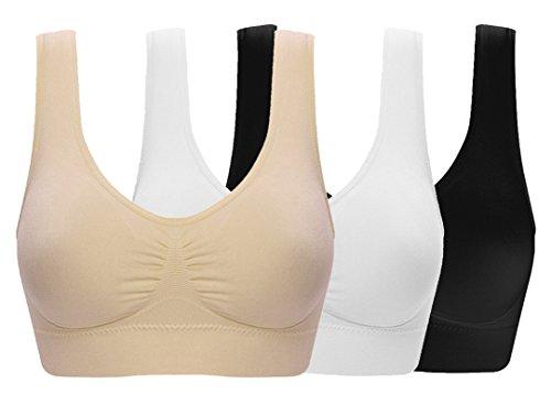 Women's Seamless Wire-Free Bra with Removable Pads, 3 Pack:black White Nude, 4X-Large