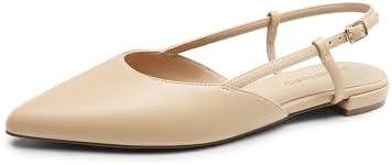 DREAM PAIRS Slingback Flats for Women, Pointed-Toe Elegant Women's Ballet Flats with Buckle Strap, Classic Low Heel Dress Shoes for Casual Work Office Party 11 (Nude-pu)