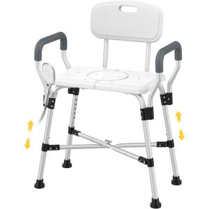 Upgraded XL Shower Chair with Padded Armrests & Back, 500lbs Extra Wide Shower Seat for Bathtub, Adjustable Bath Chair with Crossbar, Anti-Slip Shower Seats for Adults,Elderly,Disabled