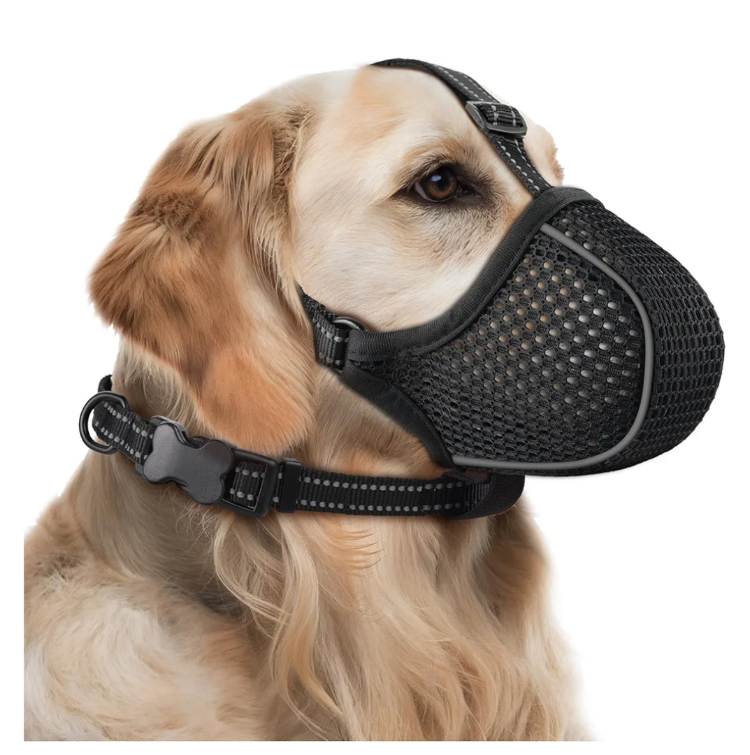 Dog Muzzle,Soft Nylon Muzzles Anti Biting Barking Chewing,Breathable Reflective Adjustable Loop Pets for Small Medium Large Sized Dogs,Allows Panting and Drinking(Black L)