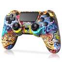 TIANHOO Wireless Controller Compatible with PS4/Pro/Slim, with Vibration Feedback, Motion Sensing, Touchpad, Light Bar, Share, 3.5mm Headphone Jack (Graffiti)