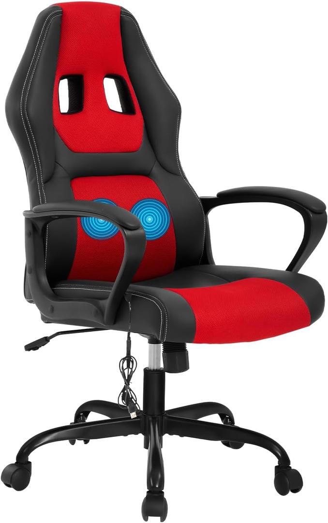 Video Game Chair, Gaming Chair Adjustable Swivel Office Chairs, Ergonomic Pu Leather PC Computer Chairs with Massage Lumbar Support 300lbs Weight Capacity(Red)
