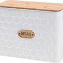 NIKKY HOME Extra Large Space Saving Farmhouse White Bread Box With Bamboo Lid - Holds 2 Loaves - Vertical Breadbox Bread Storage Bin Holder for Kitchen Countertop, Honeycomb Embossed Pattern