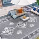 HiiARug Outdoor Rug for Patios Clearance 9'x12' Outdoor Plastic Straw Rug Waterproof Patio Camping Rug Reversible RV Mat Outdoor Area Rugs for Outdoors, RV, Patio, Backyard, Deck, Camping (Boho Grey)