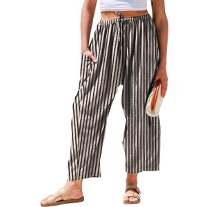 TARSE Womens Linen Wide Leg Pants Casual Loose Drawstring Summer 2026 Beach Travel Vacation Palazzo Harem Pants with Pockets (M)