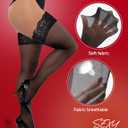 Buauty Black Thigh High Stockings for Women  Lace Top Sexy Thigh Highs Pantyhose, Plus Size Sheer Black Tights (Black)