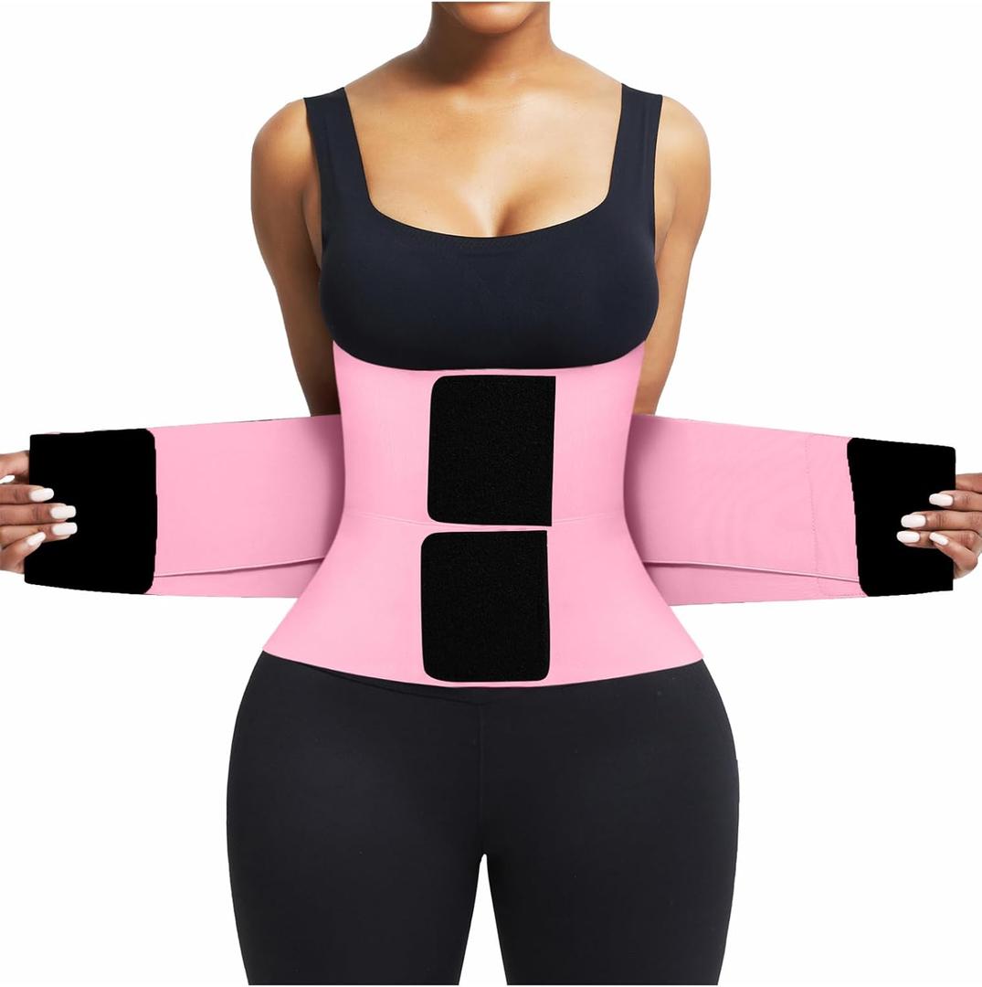 FeelinGirl Waist Trainer Belt Waist Cincher Trimmer Ab Belt Tummy Control Body Shaper with Triple Wrap Women and Men (Pink, L)