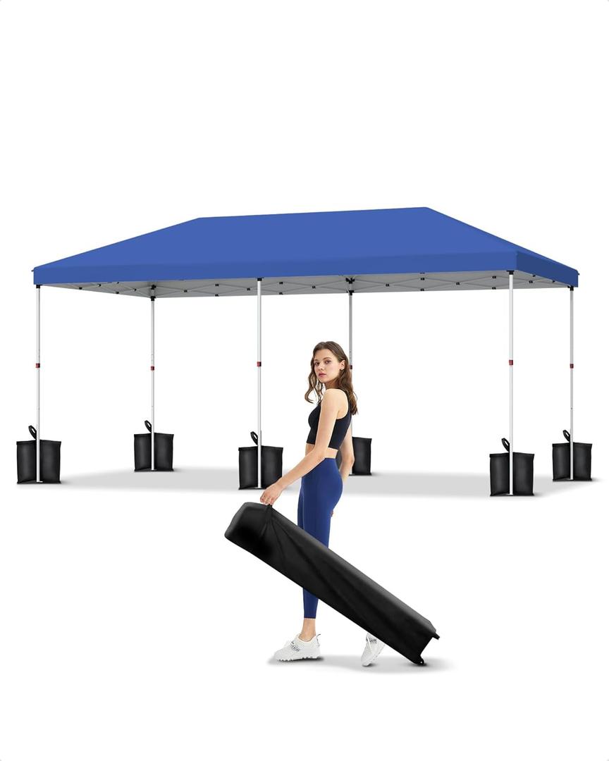 10x20 Pop Up Canopy Tent Outdoor Canopy with No Removable Sidewall One-Person Set Up Heavy Duty Commercial Instant Tent Shelter-Blue