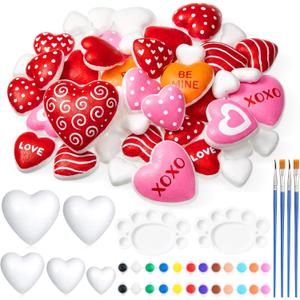 Seenelling 56 Pcs Valentine's Day Foam Hearts for Adults Polystyrene Foam Balls Crafts Painting Kit Paint Your Own Hearts Shape Crafts Gifts DIY Unpainted Paintable Statues for Wedding Wedding Decor