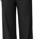 COPYLEAF Linen Pants Women Wide Leg Elastic Waist Flowy Palazzo Casual Pants with Pockets Beach Travel Trousers (Black) M