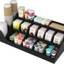 Suli Exact Large Coffee Station Organizer,Wooden Countertop Pods Holder with Drawer,Storage for Condiment Syrup Tea Cups,Rustic Bar Decor for Accessories Organizer (3 Tiers 18 Compartments)-Black