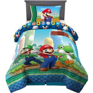 Franco Kids Bedding Super Soft Comforter and Sheet Set, 4 Piece Twin Size, Mario