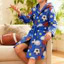 Funnycokid Boys Robe Kids Hooded Fleece Bathrobe Flannel Pajamas Soft Sleepwear 7-14 Years