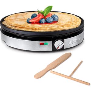 Gourmia 12 Crepe Maker  Nonstick Electric Griddle for Pancakes, Omelets & More, Precise Temp Control with Indicator Lights, Includes Spatula & Batter Spreader, Quick Cleanup, Stainless Steel Trim