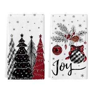 KORVITA Christmas Hand Towels Set 2 PCS, Vintage Joy Balls Christmas Tree Towel, Xmas Bathroom Decorative Soft Absorbent Hand Towels for Bathroom Home Hotel Gym Spa Yoga Beach 17"x26"