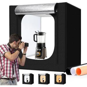 Photo Light Box 28x28 Inch for Photography, 3 Color 10-Level Adjustable Photo Box with Soft Light Cloth Professional Photo Background Shooting Tents White Light, Soft Light, Warm Light