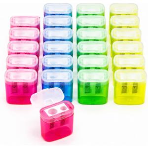 ForTomorrow 24-Pack Pencil Sharpener for Classroom, Dual-Hole with Lids