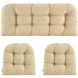 Wicker Chair Cushions of 3 Pieces Waterproof Tufted Outdoor Seat Cushions for Patio Furniture Sofa Settee Couch,1 Loveseat and 2 U-Shaped Cushions,Beige