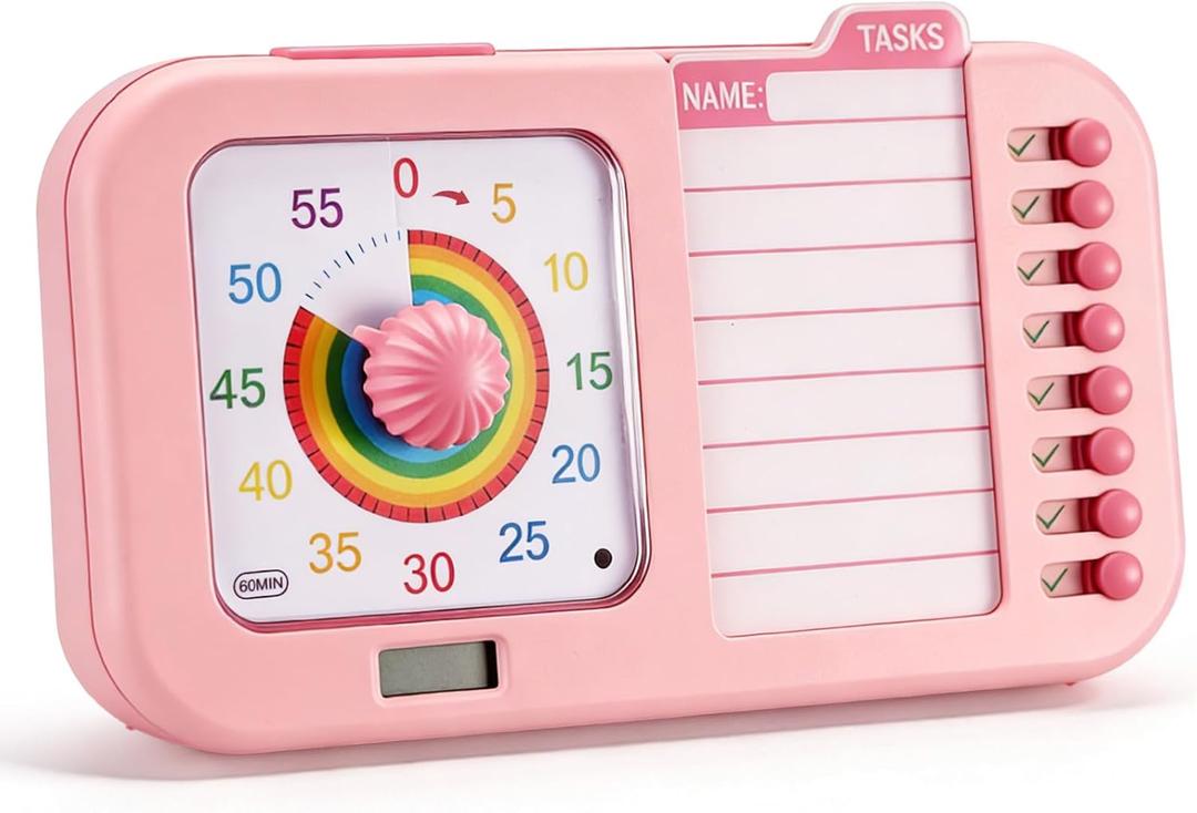 3-in-1 Visual ADHD Timer for Kids & Adults with Planning Board, Task Timer, Chore Chart & Visual Schedule Planner, Autism & ADHD Tools with Checklist for Homeschool Supplies, Home, School (Pink)