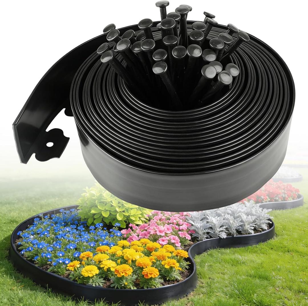 Landscape Edging Kit, 4Inch Tall x 40FT Long Flexible Garden Edging with 40 Spikes, No Dig Plastic Garden Fence for Flowerbed, Lawn, Courtyard