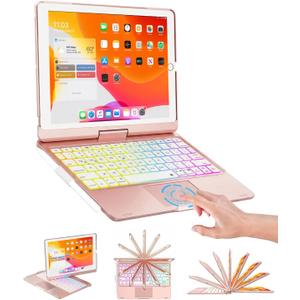 BABG iPad 9th Generation Case with Keyboard,360 Rotatable,Touchpad,Backlit Keyboard with Pencil Holder for 10.2 inch iPad 9th Gen 2021/ 8th Gen 2020/7th Gen 2019 and iPad Air 3/Pro 10.5"-Rose Gold