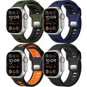 Odbeai 4 Pack Sport Bands Compatible with Apple Watch Ultra 2 3/Ultra Band,Compatible with Apple Watch Bands for Men 49mm 46mm 45mm 44mm 42mm,Silicone Strap for iWatch Bands Men Series SE 11 10 9 8-1 (Black/Orange+Army Green/Black+Midnightblue/Black+Black)