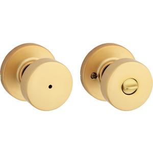 Kwikset Pismo Interior Privacy Door Knob with Lock, Door Handle for Bathroom and Bedroom, Satin Brass, Round, Keyless Turn Lock Doorknob, Microban Protection (1 Pack)