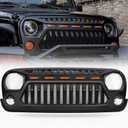Grill Compatible with The Following Models:Jeep Wrangler JK JKU Accessories 2007-2018 Angry Face Grill Matte Black with 5 Amber Lights for Rubicon Sahara Sport