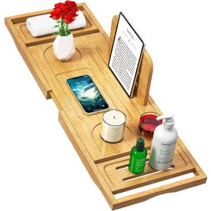 Bathtub Tray Caddy - Bath Tray - Bath Tub Tray Caddy - Bamboo Bath Table Tray for Tub - Expandable Size, Fits Most Tubs