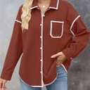 ZESICA Womens Corduroy Shacket Jacket Long Sleeve Button Down Shirt Oversized Blouses Tops with Pockets (Brown, M)