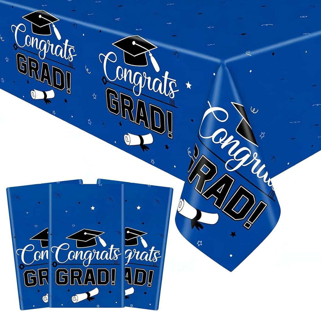 2 x 3 Pack Graduation Tablecloth, 54 x 108 Inch Congrats Grad Table Cloth, Plastic Disposable Rectangle Blue Class of 2026 Table Cover for Graduation Party Decorations and Party Supplies