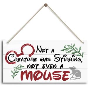 Christmas Door Sign Decor, Not a Creature was Stirring, not Even a Mouse, Winter Seasonal Christmas Wall Art Hanging Wooden Sign Merry Xmas Holiday Decorations for Home Outside Indoor
