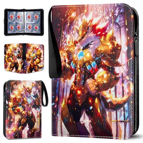 Trading Card Albums with Zipper - 4 Pocket Double Sided Collection Binder for 400 Cards, Durable Scratch-Resistant PU Cover, 3 Ring Trading Card Sleeves, Portable Organizer for MTG & Game Card (Gold) Pack of 3