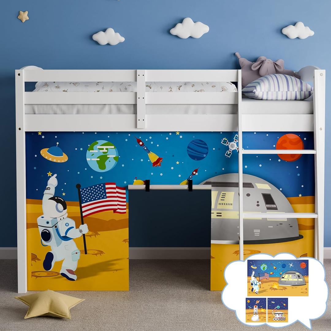 Astronaut Bunk Bed - Curtains Premium and Customizable Cartoon Loft Bed Curtains for Children to Enhance The Imaginative Creation Bedroom Curtains(3PCS,Twins)