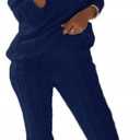 Lucuna Women's 2025 Fall Sweater Set 2 Piece Outfits Cable Knit Chunky Crew Neck Pullover Top Pants Loungewear (Large, 1-Blue)