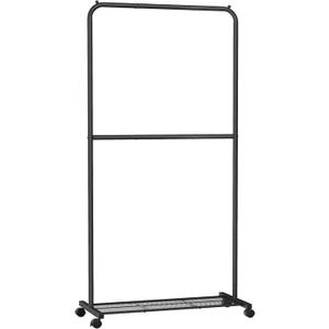 SONGMICS Clothes Rack with Wheels, Double-Rod Clothing Rack for Hanging Clothes, 25.4mm Metal Garment Rack with Dense Mesh Storage Shelf, 110 lb Load Capacity, 2 Brakes, Black UHSR027B01 SONGMICS Clothes Rack with Wheels, Double-Rod Clothing Rack for Hanging Clothes, 25.4mm Metal Garment Rack with Dense Mesh Storage Shelf, 110 lb Load Capacity, 2 Brakes, Black UHSR027B01