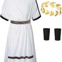 Kids Greece Toga Costume for Boys Ancient Greek Rome Mythos Philosopher Senate holaween Cosplay (14-15 Years, White)