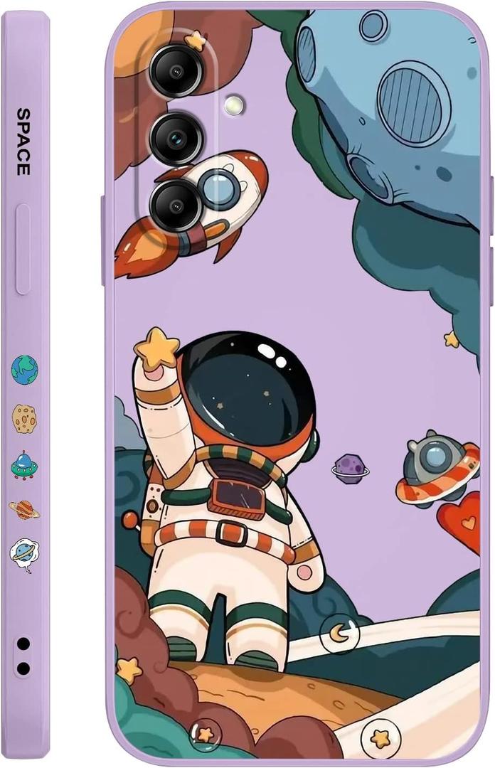 for Samsung Galaxy A14 Case - Astronaut Pattern, Shockproof & Anti-Fall Protective - Grass Purple