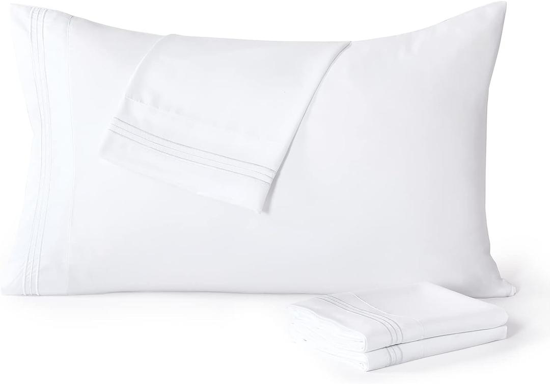 YIYEA Pillow Cases Standard Size Set of 4, Ultra Soft 1800TC Hotel Quality Double Brushed Microfiber Embroidered Pillowcases, Envelope Closure, Fade Resistant (20"x26", White)