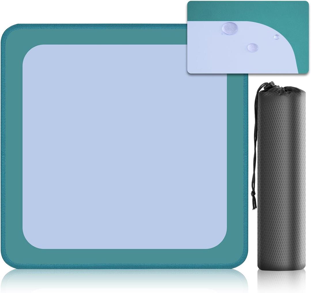 32.5 Inch Mahjong Mat for Table, 3MM Non-Slip & Noise Reduction Gaming Mat with Drawstring Bag, Perfect for Poker, Board Games, Card Games, Tile Games, and Dominoes (Dark Cyan-Pale Blue)