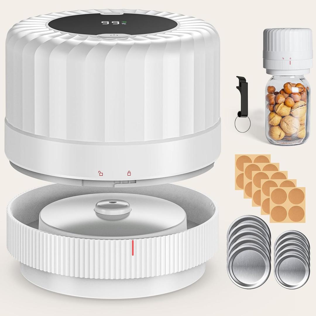 Fully Automatic Mason Jar Vacuum Sealer Kit - Auto Stop Mason Jar Vacuum Sealer Kit, Jar Vacuum Sealer for Mason Jars, Jar Vacuum Sealer, A Must-Have for Canned Foods Pantry Canning Pickling (White)