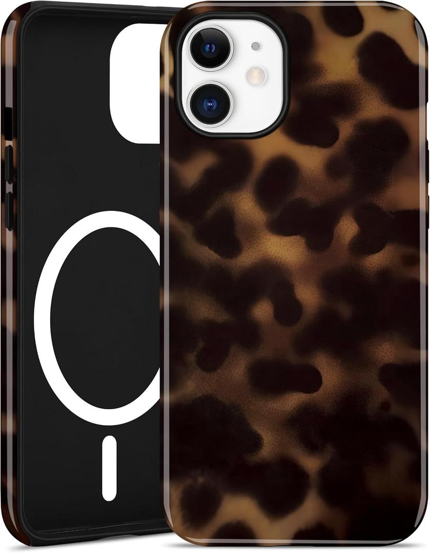 Jusy Compatible with MagSafe Brown Tortoise Shell Print Phone Case for iPhone 11, Amber Trendy Luxury Magnetic Soft TPU and Hard PC Protective Phone Cover for Women Girls - Tortoise Shell
