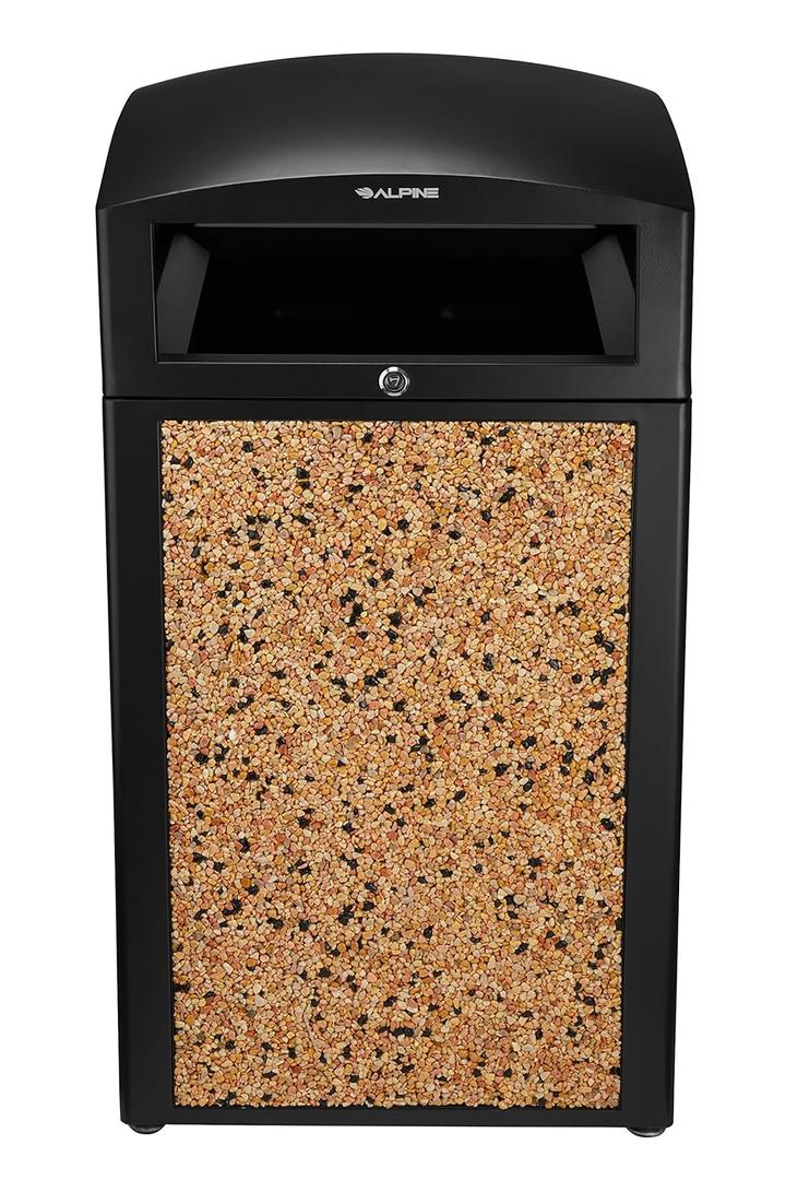 Alpine Industries Rugged 40-Gallon All-Weather Outdoor Recycle Bin Trash Can Container (Without Ash Tray, Stone Panels) (B07CY63BNT)