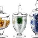 Apothecary Jars Glass Decorative Candy Jars, Buffet Display, Elegant Storage Jar, Decorative Wedding Candy Organizer Canisters 3 Pack