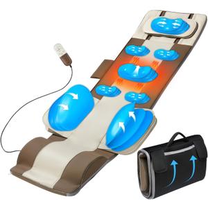 Full Body Massage Mat with Airbags Stretching & Heating, 3D Lumbar Traction & Relaxation, Back Massager Pad, 4 Modes 3 Intensities 3 Heat Levels, PU Leather, Portable & Foldable Design, Fit 5'1-6'0