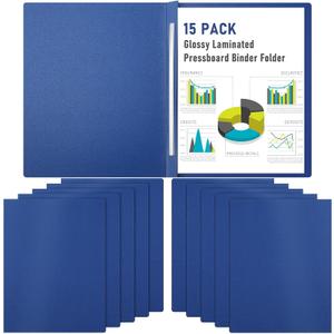 15 Pack 8. 5 x 11 Blue Pressboard Report Covers, Letter Size Paper Folders with Metal Prong Fastener, 3'' Capacity Glossy File Documents Presentation Binder Portfolios Holders