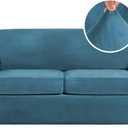 H.VERSAILTEX Real Velvet Plush 3 Piece Stretch Sofa Covers Couch Covers for 2 Cushion Couch Sofa Slipcovers Width Up to 90 Inch Feature Thick Soft Stay in Place (Large Sofa, Peacock Blue)
